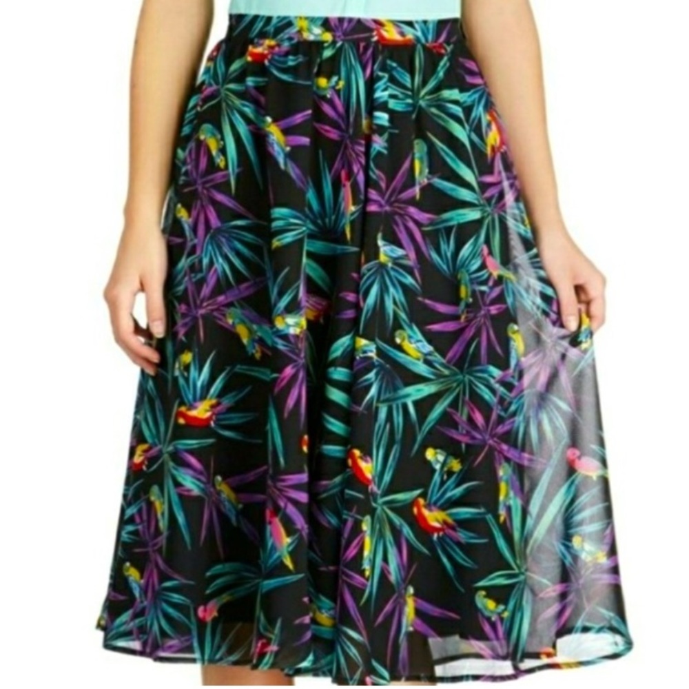 Bettie Page Tropical Bird Midi Skirt vintage style